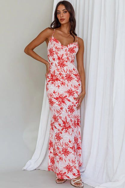 Janaina Tie-Up Back Maxi Dress Floral Red