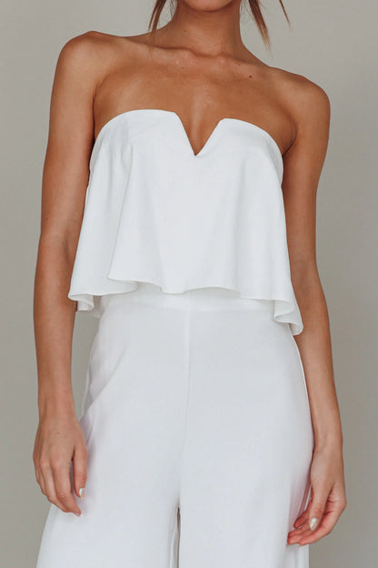 Butterfly Kiss Strapless Jumpsuit Off White