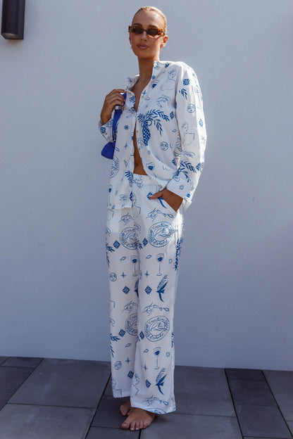 Weekend Bliss Pants Printed White