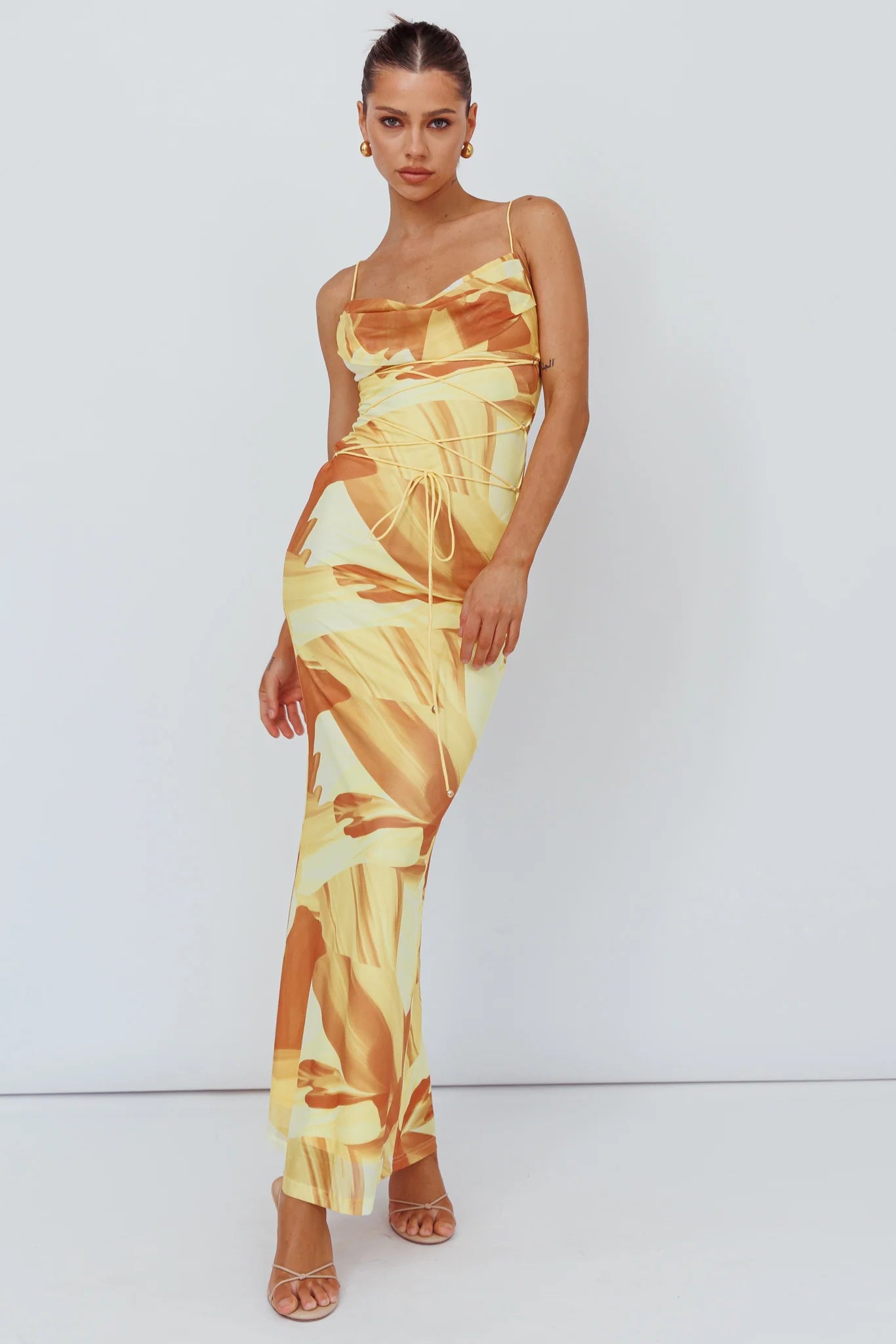 Teava Laced Waist Maxi Dress Abstract Yellow