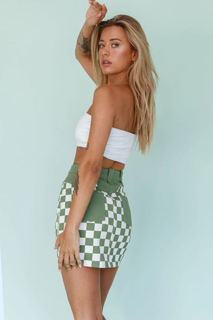 Rewind Zipper Front Mini Skirt Checkered Green