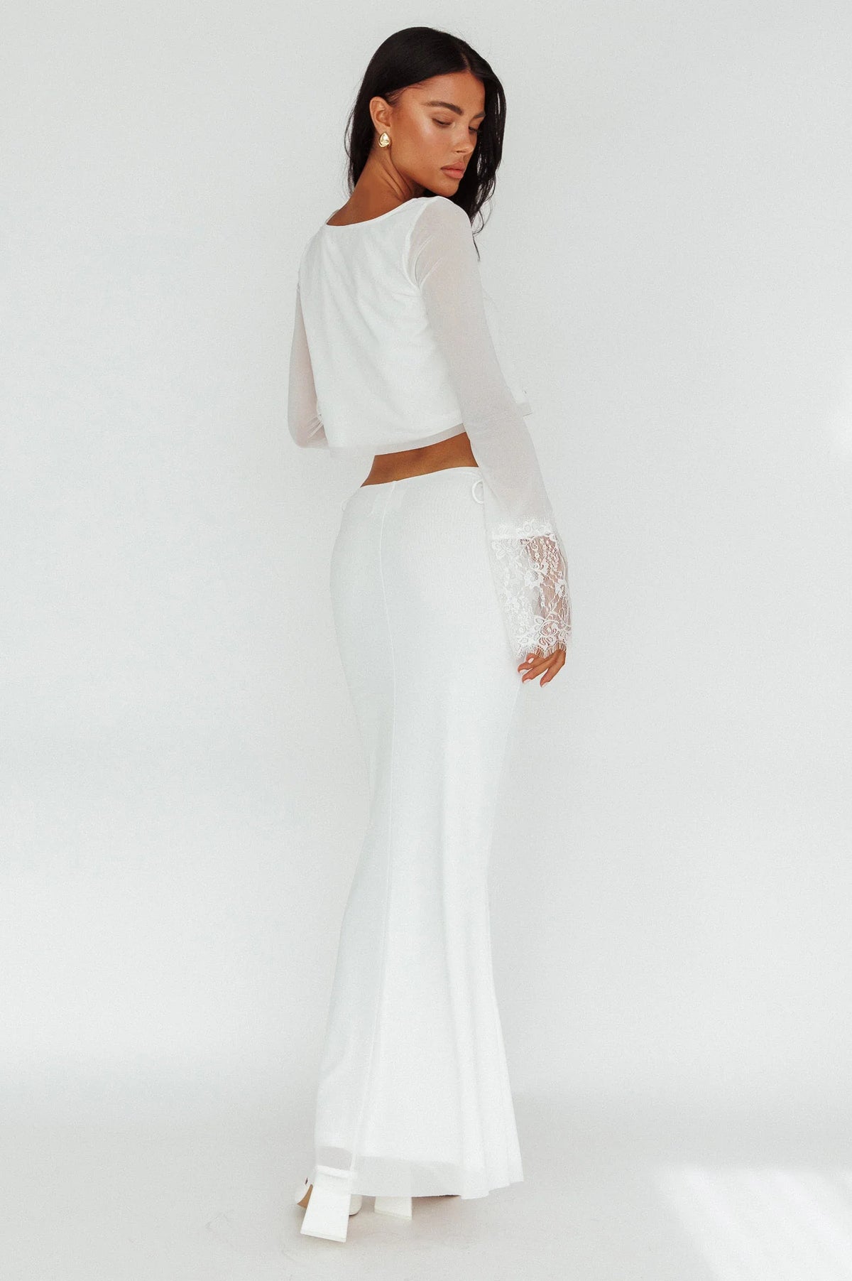 Rana String Tie Side Midi Skirt Cream