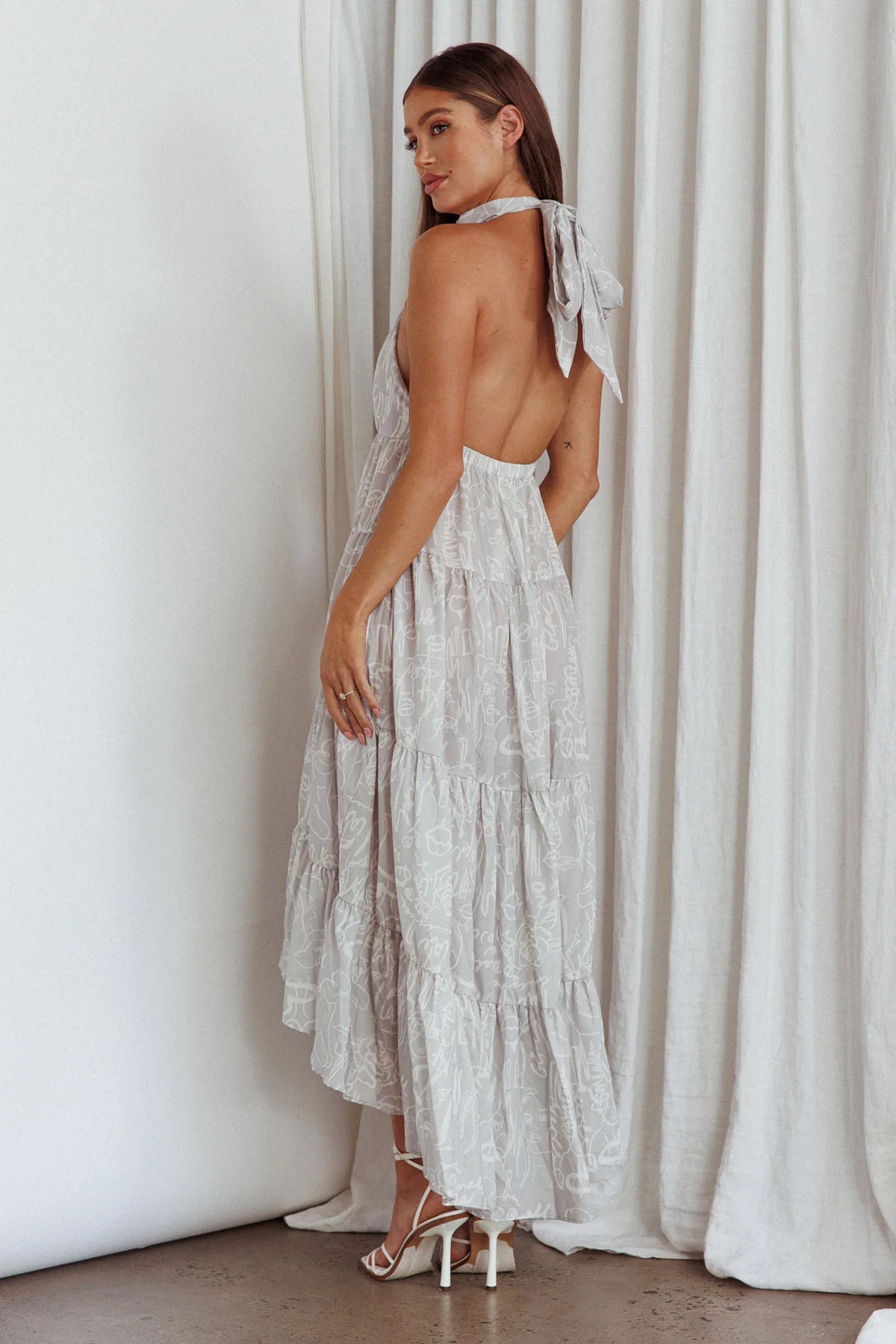 South Haven Halter Midi Dress Floral Beige