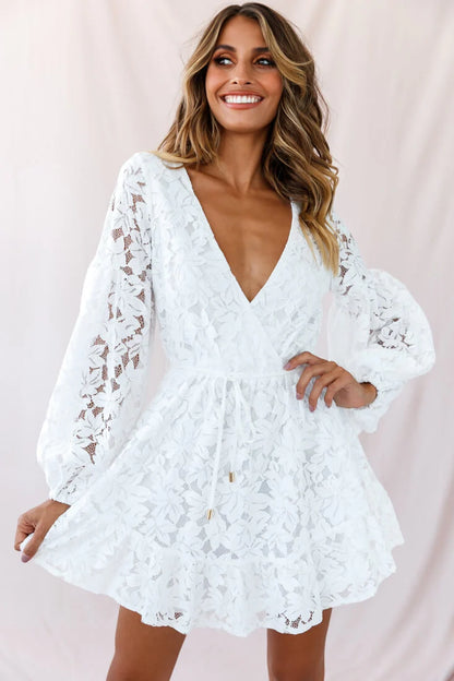 Ever After Keyhole Back Lace Dress White