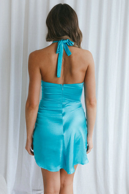 Hearts On Fire Halterneck Wrap Front Mini Dress Teal