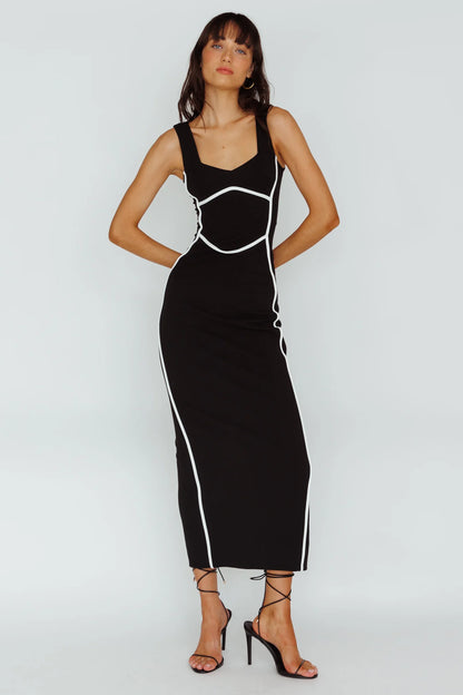 Shenae Piping Trim Maxi Dress Black
