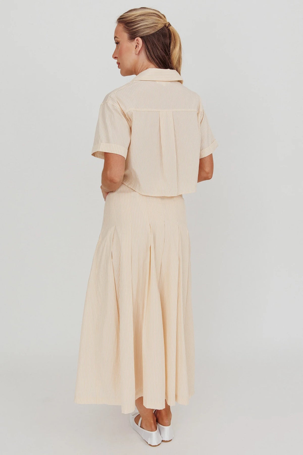 Zealous A-Line Striped Midi Skirt Beige/Off White