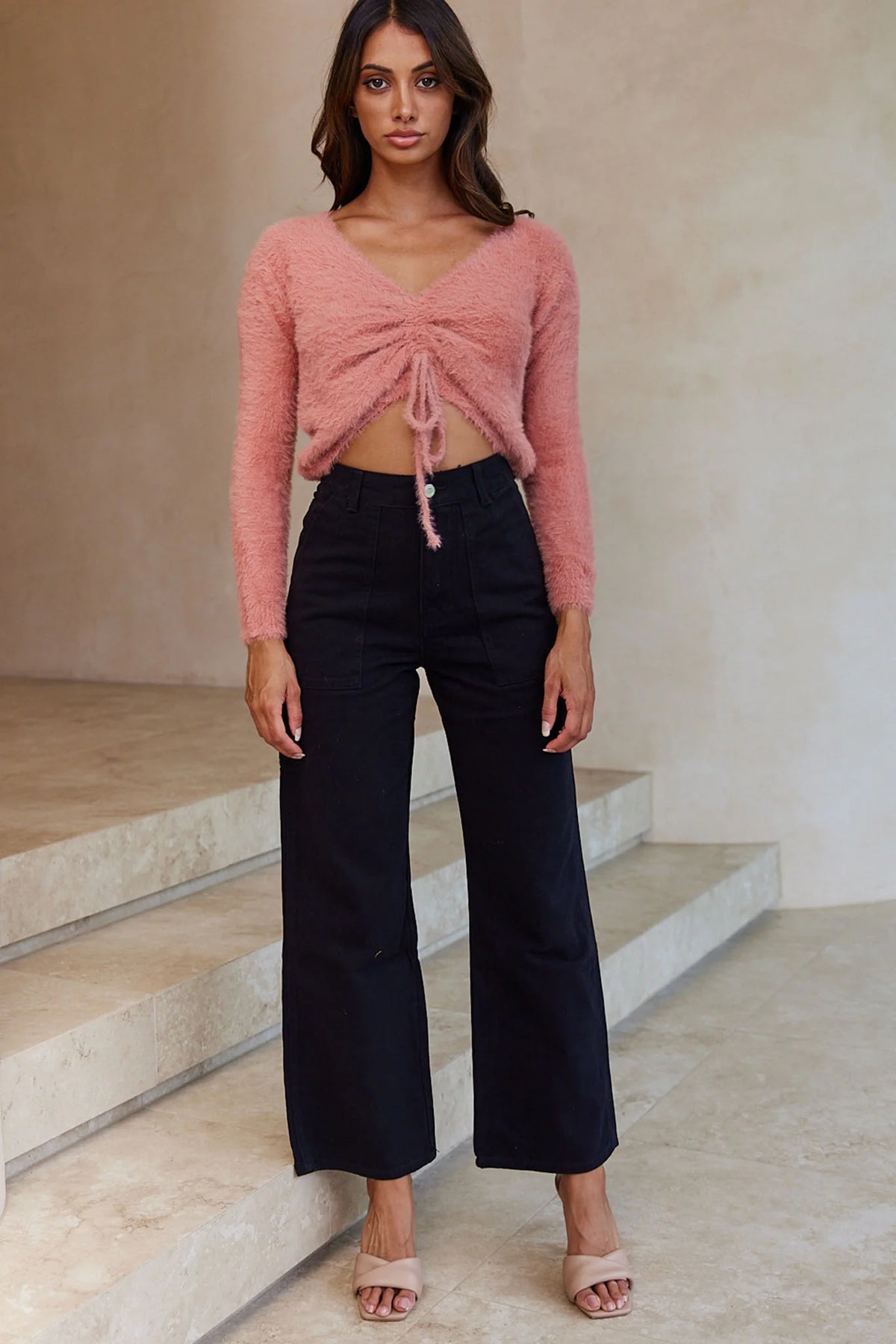 Elsa Long Sleeve Ruched Bust Sweater Rose