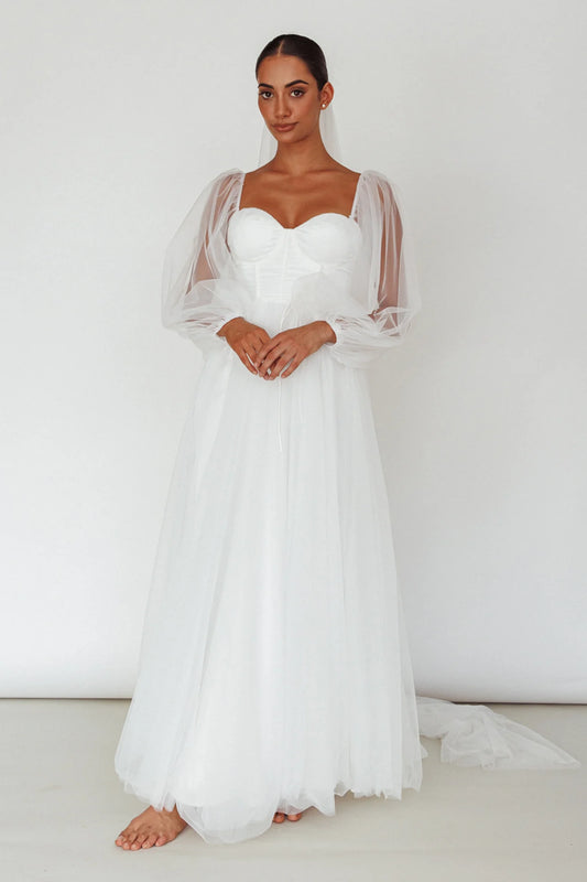 Fairytale Dream Sheer Sleeve Maxi Dress White