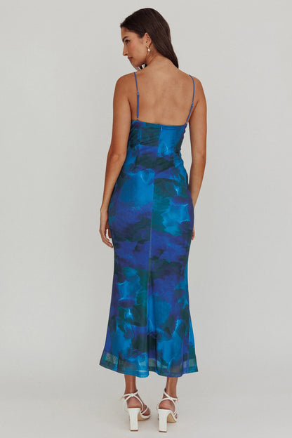 Teava Laced Waist Maxi Dress Print Blue