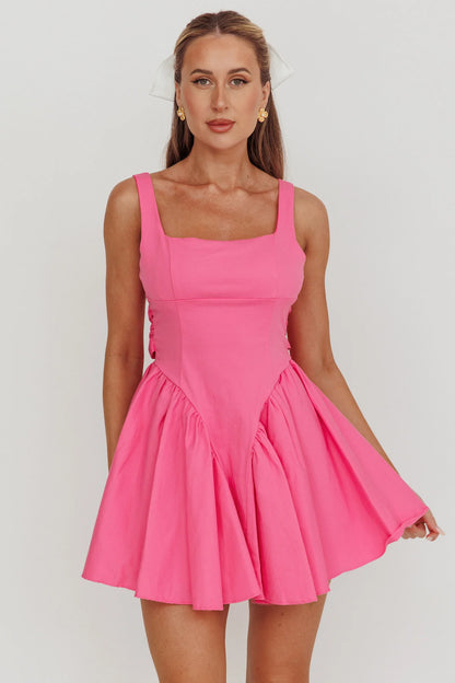 Verdant Square Neck Flared Mini Dress Fuchsia