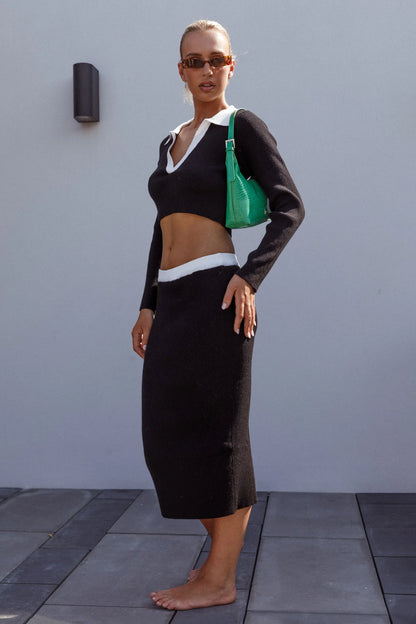 Brinley Ribbed Midi Skirt Black
