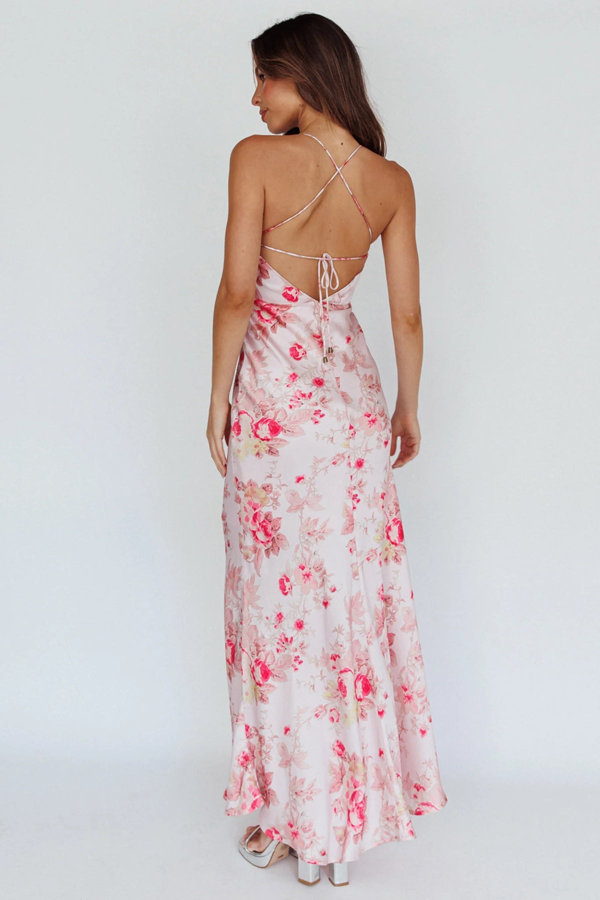 Alora Tie-Up Back Maxi Dress Floral Pink