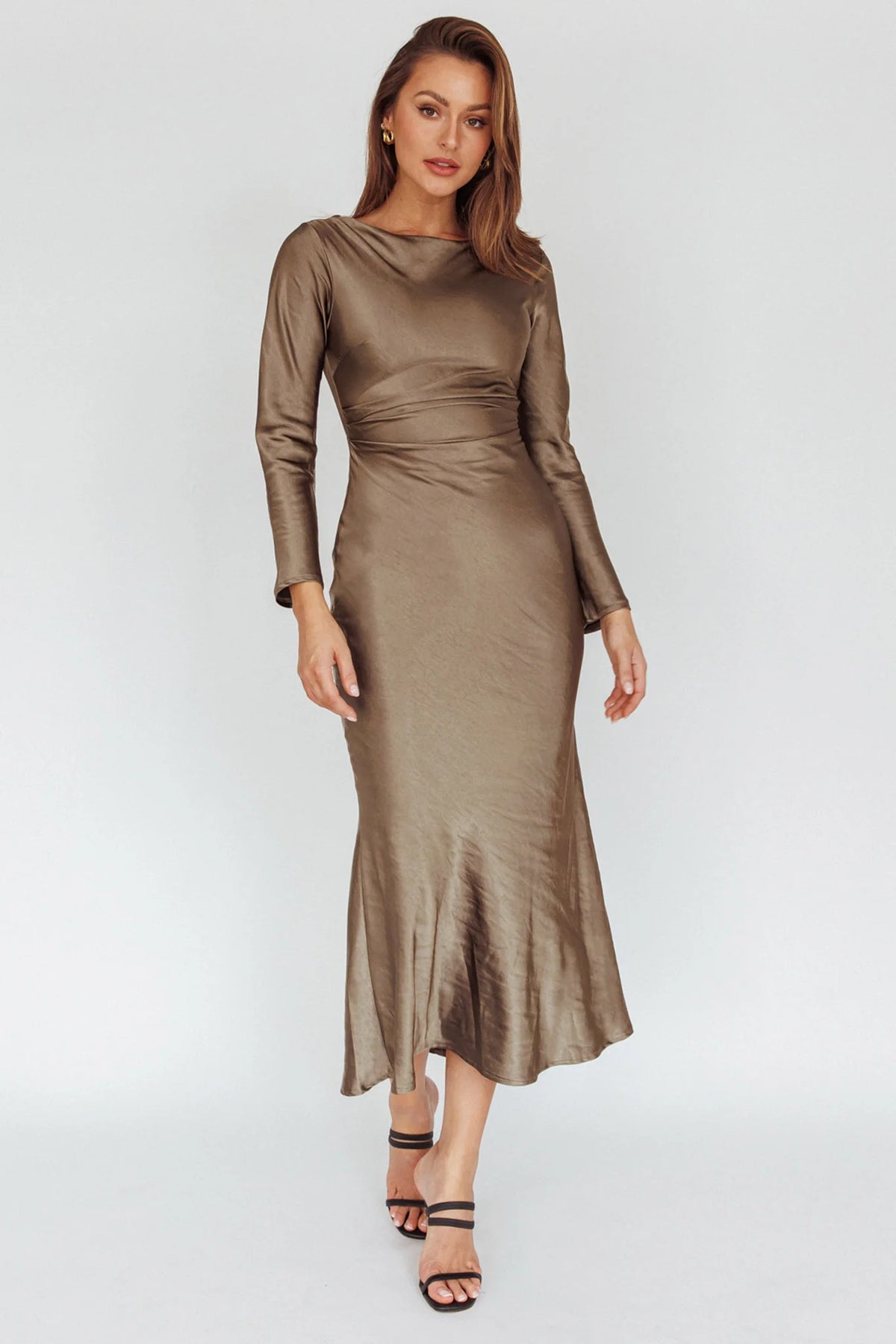 Loveland Cowl Back Midi Dress Olive