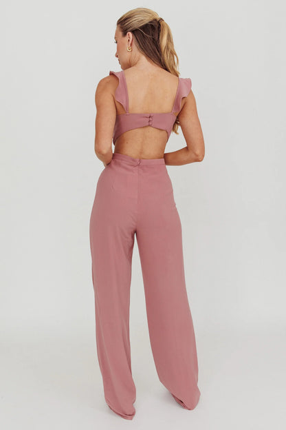 Kiss Me Sleeveless Ruffle Jumpsuit Pink