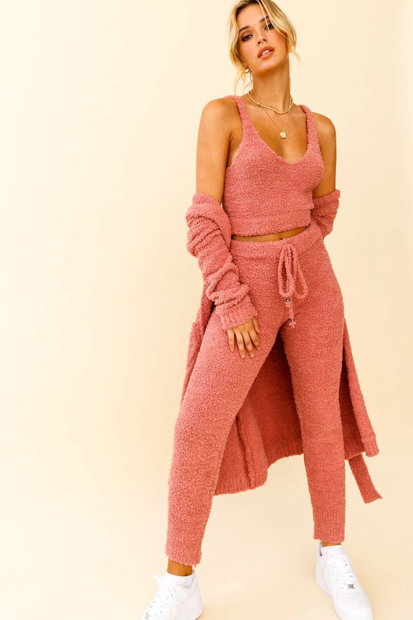 My Girl Fuzzy Knit Jogger Pants Rose
