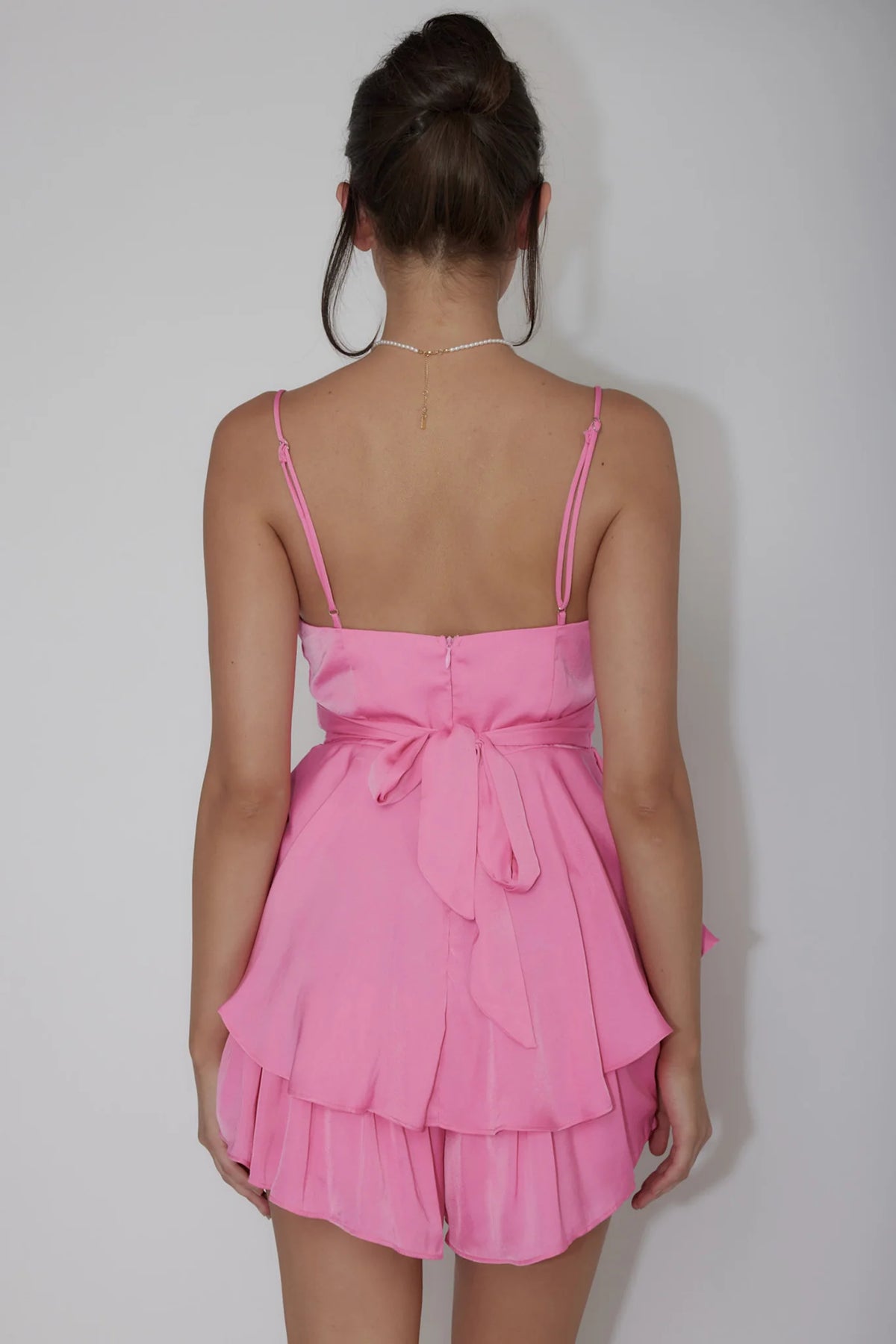 Well Versed Cowl Neck Flounce Romper Hot Pink