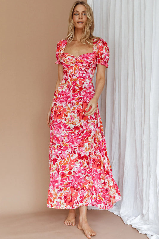 Montebello Puff Sleeve Maxi Dress Floral Pink/Orange
