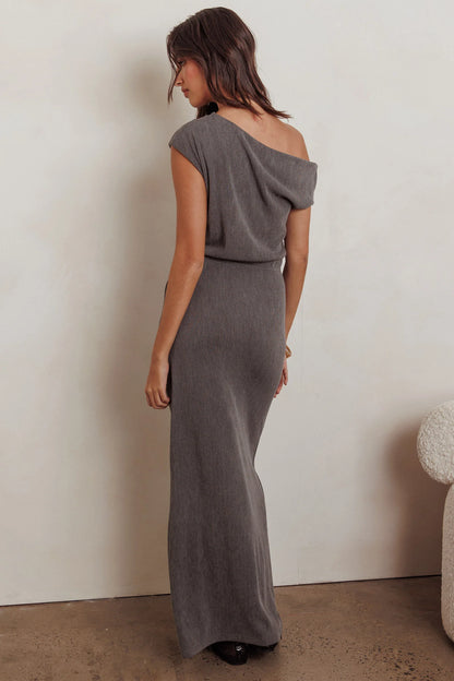 Calculated Ribbed Knit Maxi Dress Dark Grey