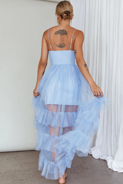 Moonlight Sonata Ruffle Mesh Maxi Dress Sky Blue