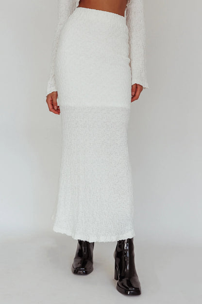 Treasures Textured Midi Skirt White