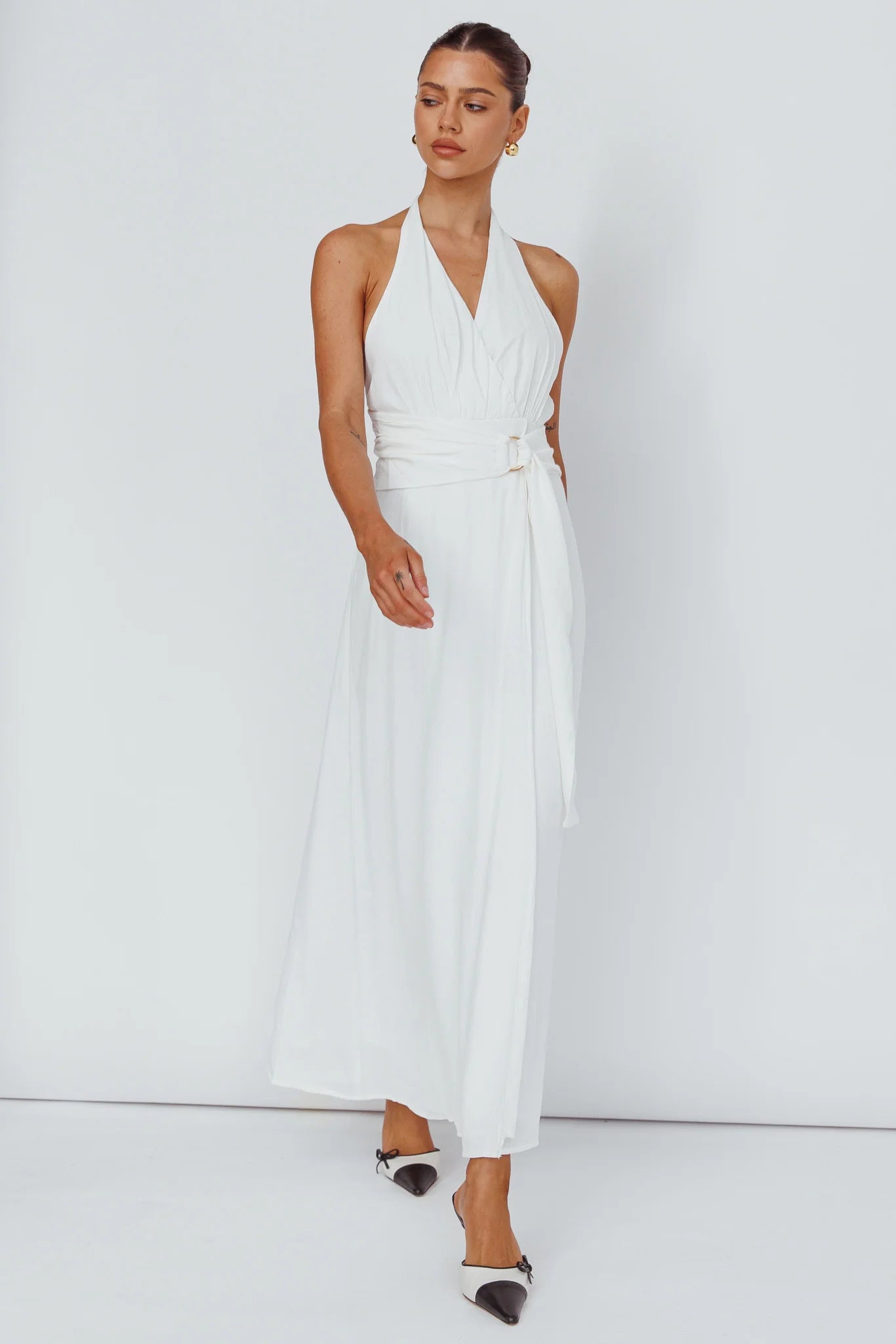 Spring Feels Halterneck Belt Maxi Dress White