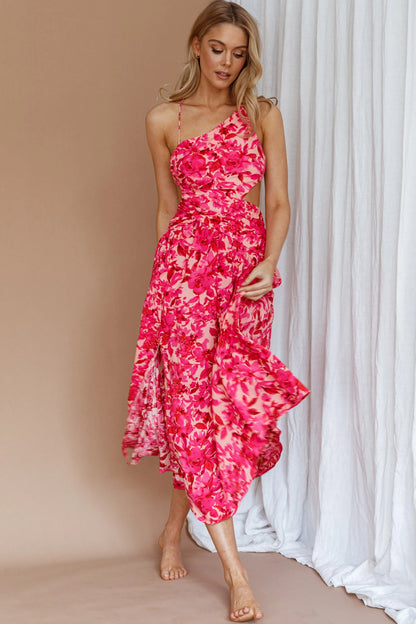Destination Open Back Midi Dress Floral Pink