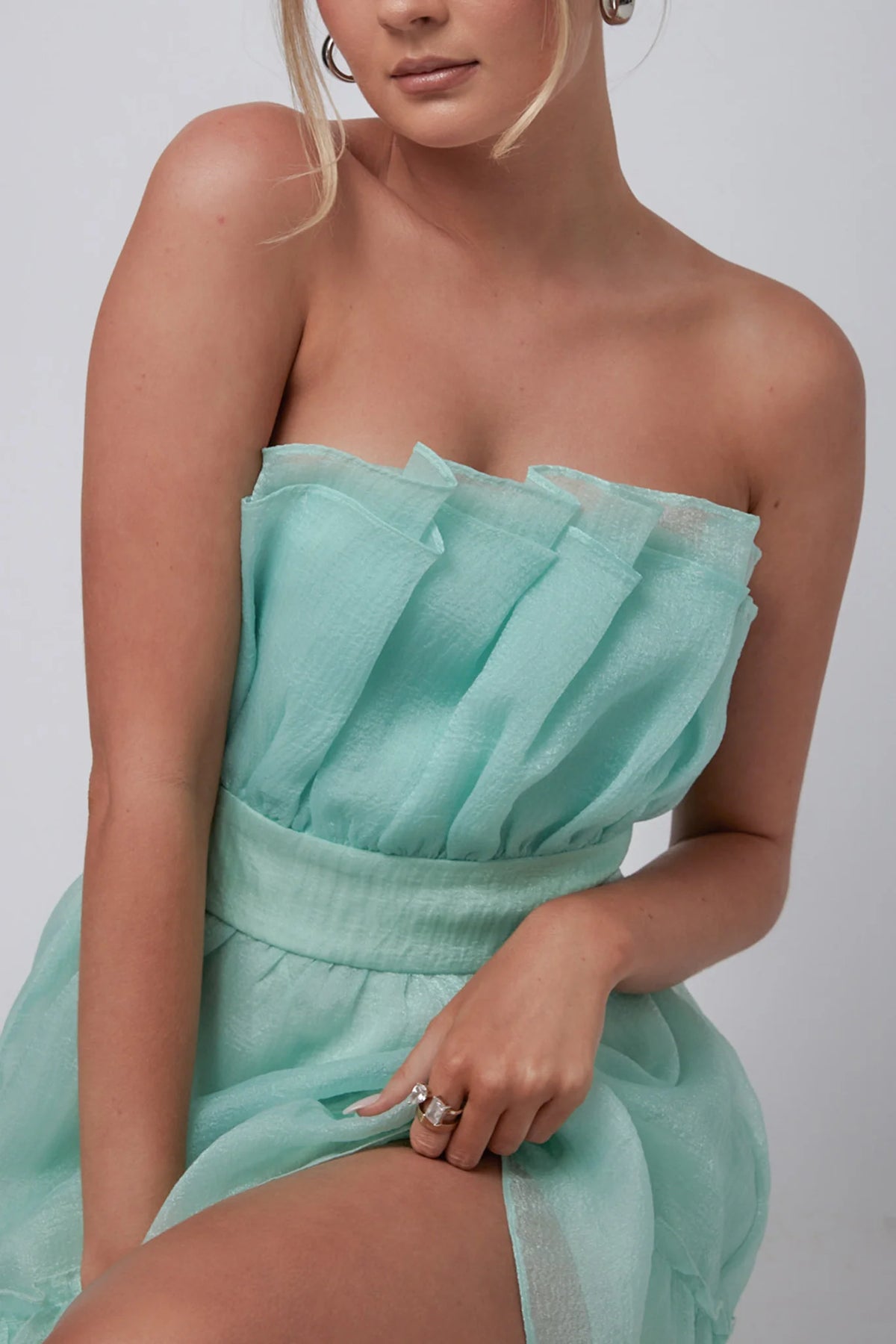 Marisela Strapless Frill Hem Mini Dress Mint
