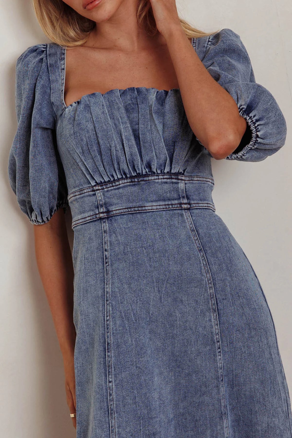 Sibille Puff Sleeve Maxi Dress Denim Blue