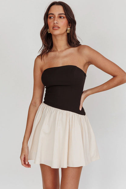 Marzipan Strapless Contrast Mini Dress Black Cream
