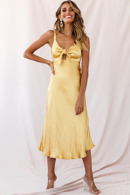 Perfect Day Satin Midi Dress Mustard