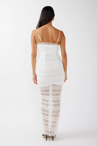 Wander & Roam Frill Trim Lace Dress White