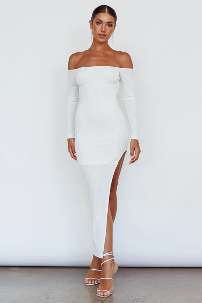 Sentimental Mood Off-Shoulder Midi Dress White