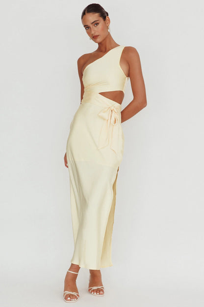 Abloom One Shoulder Satin Maxi Dress Butter