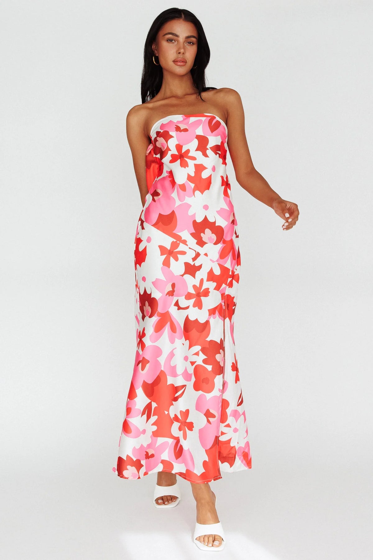 Latisha Strappy Cowl Back Midi Dress Floral Red
