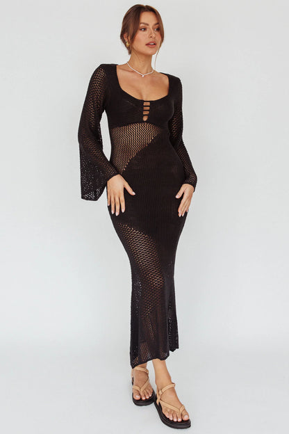 Zizi Long Sleeve Crochet Maxi Dress Black