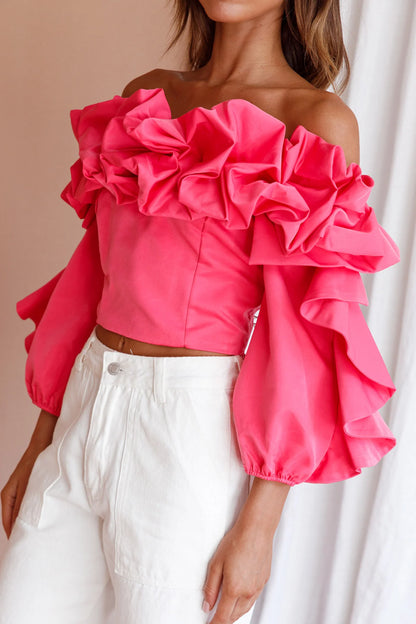 Midnight Mirage Puff Ruffle Crop Top Doll Pink