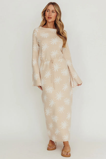 Orleans Star Print Knit Maxi Dress Sand