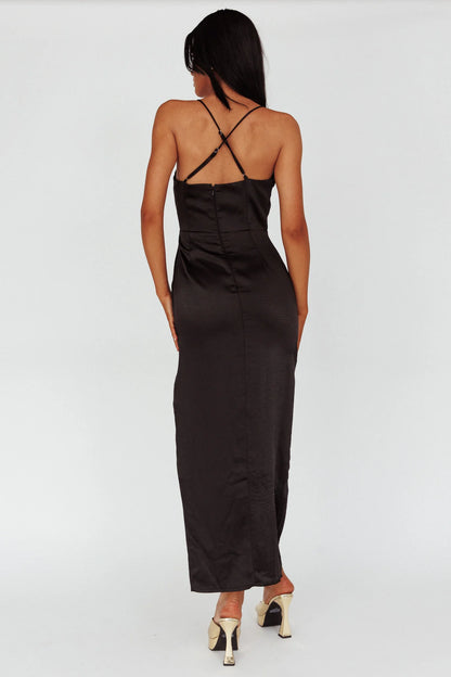 Salma Lace V-Neckline Midi Dress Black
