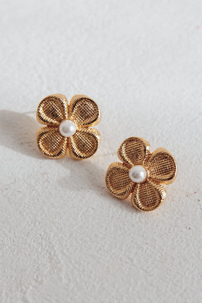 Flower Power Pearl Earrings Gold
