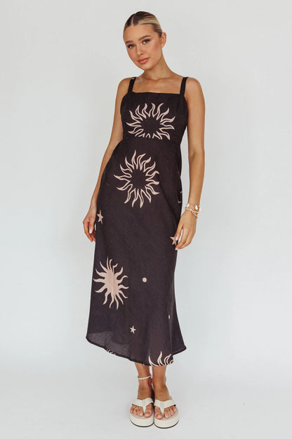 Coucou Square Neckline Midi Dress Celestial Print
