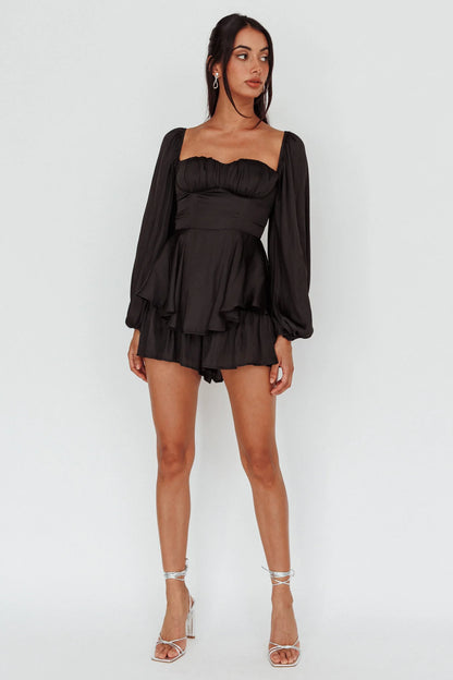 New Light Balloon Sleeve Romper Black