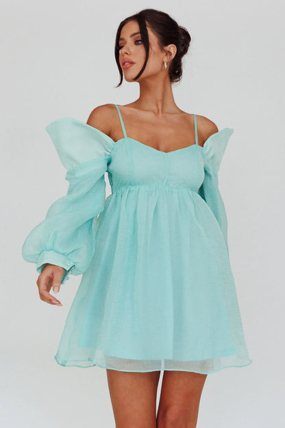 Yasi Long Sleeve Babydoll Mini Dress Mint
