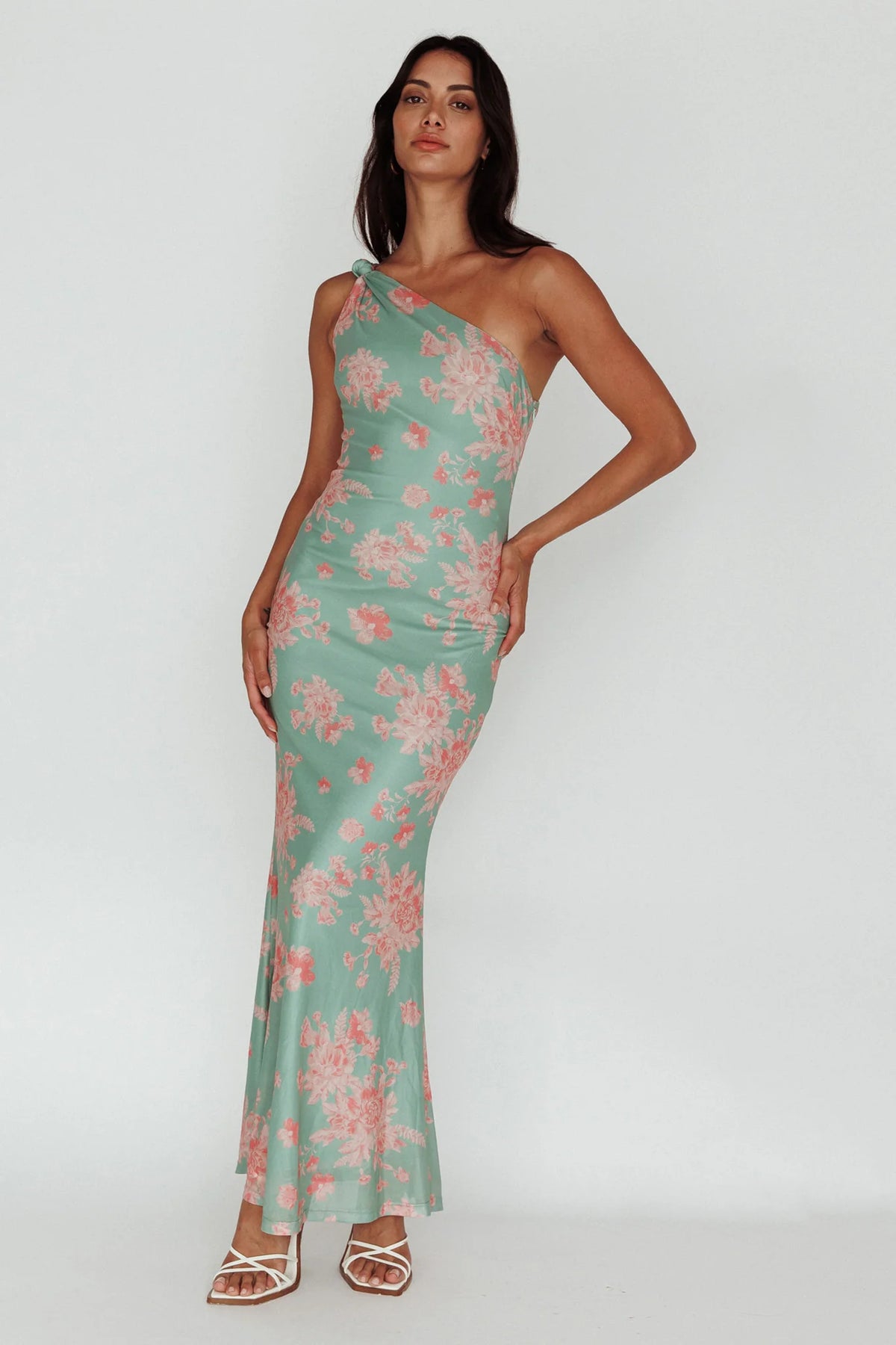 Portland One-Shoulder Jersey Maxi Dress Floral Green
