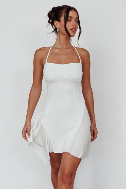 Sidonie Halterneck Godet Hem Mini Dress White