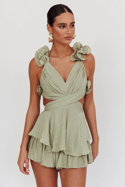 Madara Lace-Up Back Romper Sage