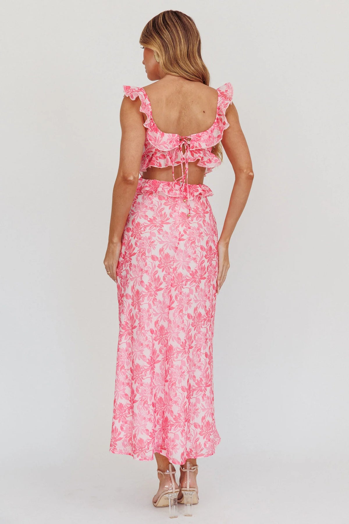 Second Chances Ruffle Trim Maxi Dress Floral Pink