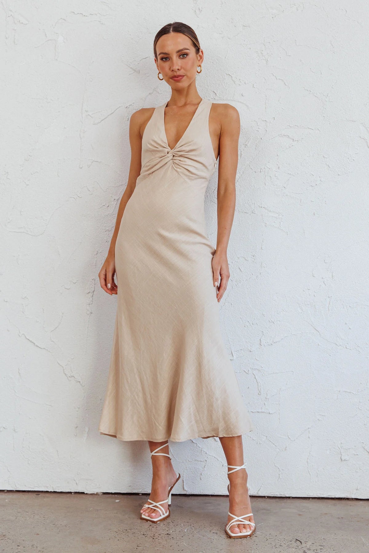 Coastal Charm Twist Back Maxi Dress Oat