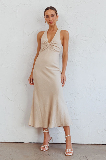 Coastal Charm Twist Back Maxi Dress Oat
