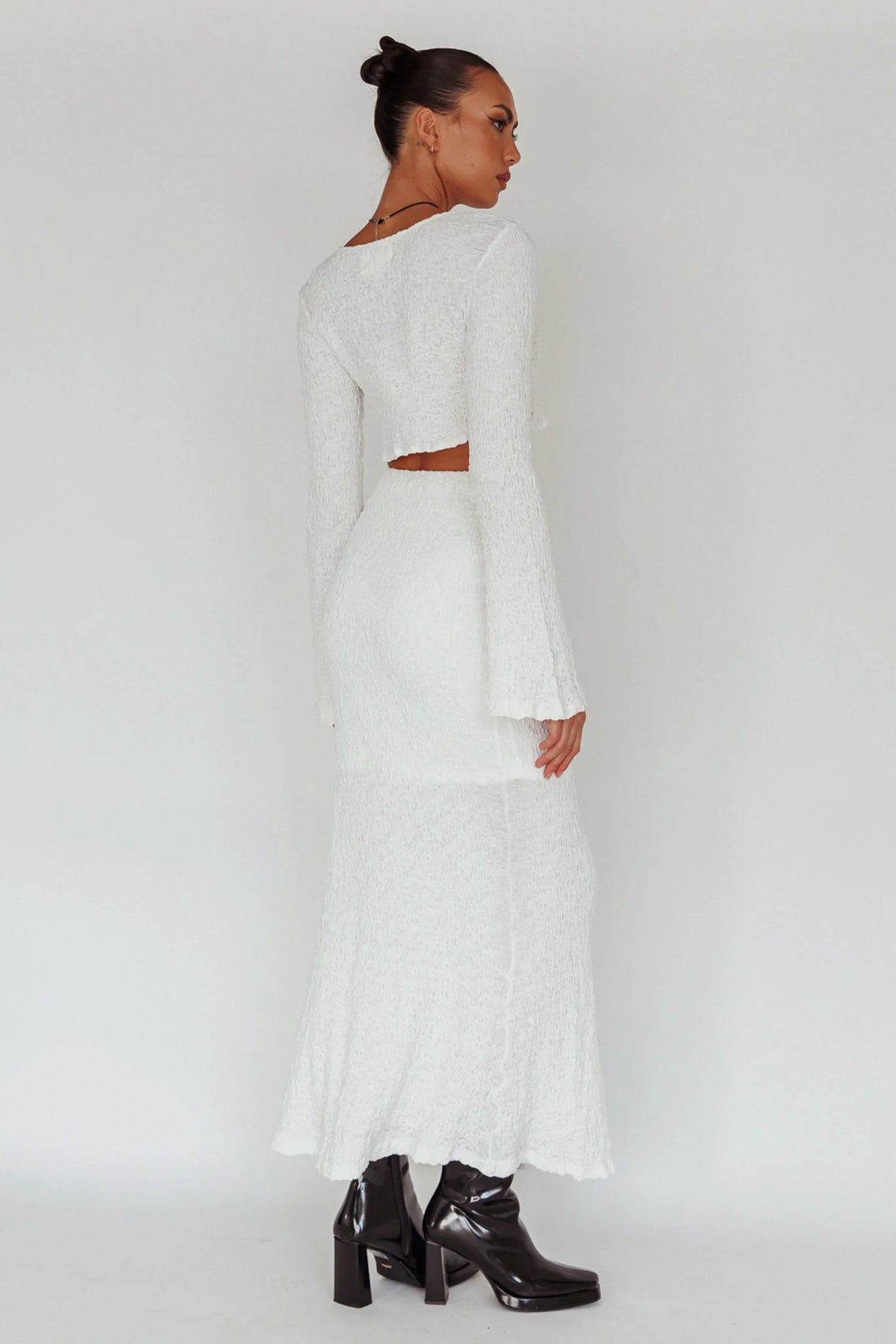 Treasures Textured Midi Skirt White